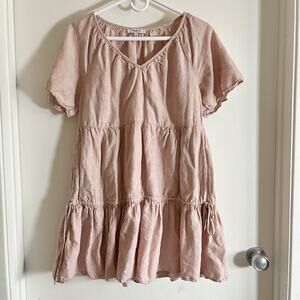 Madewell Linen-Blend Lorelei Mini Dress Women’s S Dusty Pink Tiered Pockets